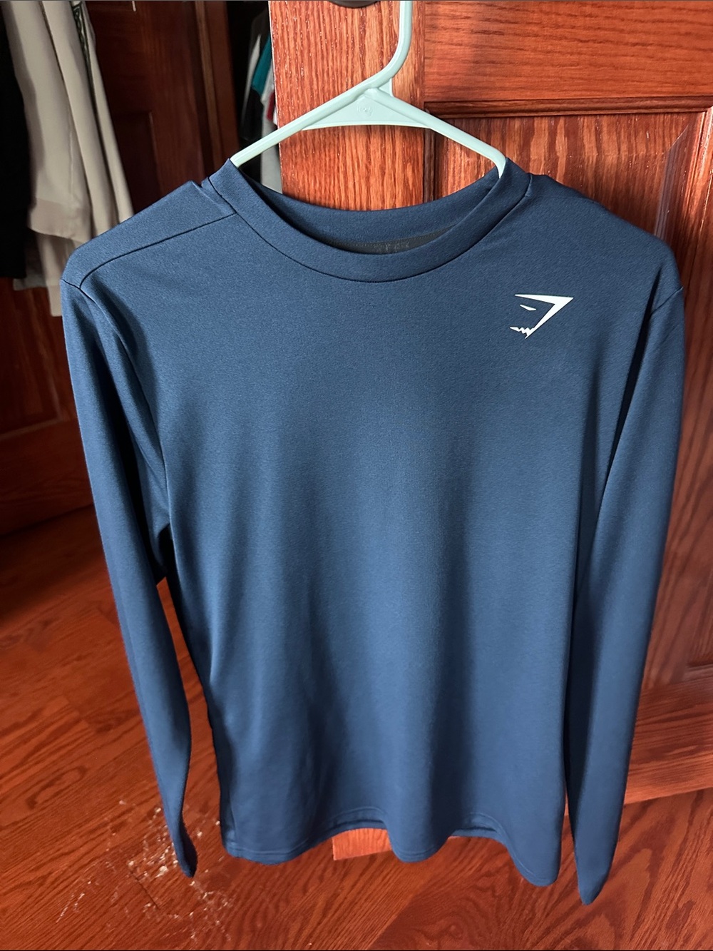 Gymshark Men's Long Sleeve Performance Tee - Dark Blue with White Logo